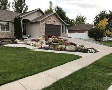 Rock landscaping with flowers
