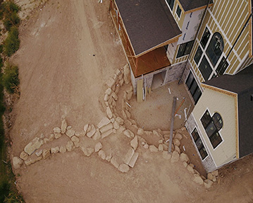 Aerial view of rock stairs and walls